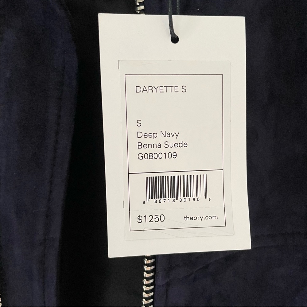 Theory Daryette S Benna Suede Lamb Leather Bomber Jacket Navy Blue Size SP - Picture 15 of 15